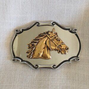 Gold and Silver Horse Head Belt Buckle